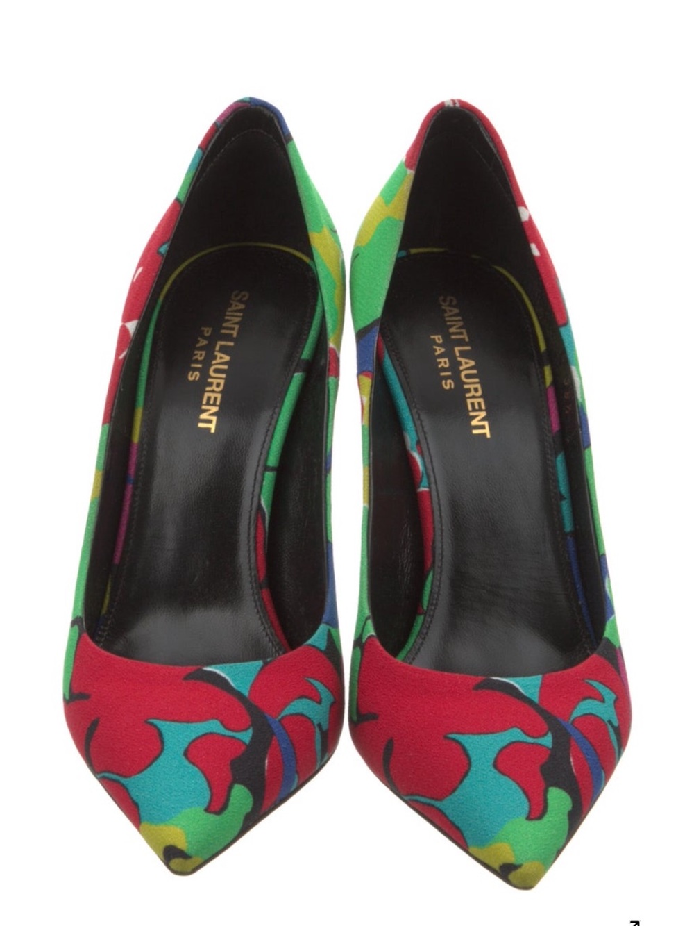 SAINT LAURENT 105MM ZOE FLORAL HEELS, SZ 38.5 US/&